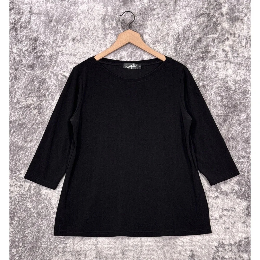 Sympli Top 12 Womens Black 3/4 Sleeve Pullover Shirt